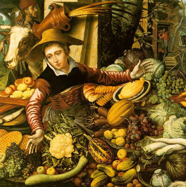 Pieter Aertsen Market Woman  with Vegetable Stall